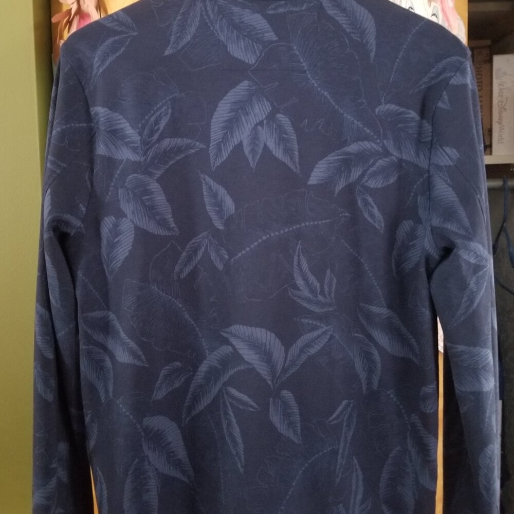 Navy Blue Leaf Pattern Bomber Style Jacket - image 3